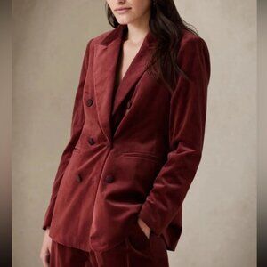 Banana Republic Veluro Oversized Blazer Double Breasted Velvet Red